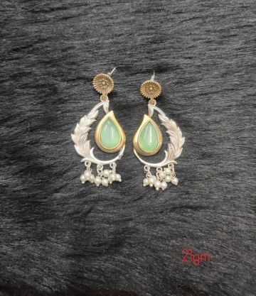 Brass Silver Oxidised  Light greenliffy tone Earrings